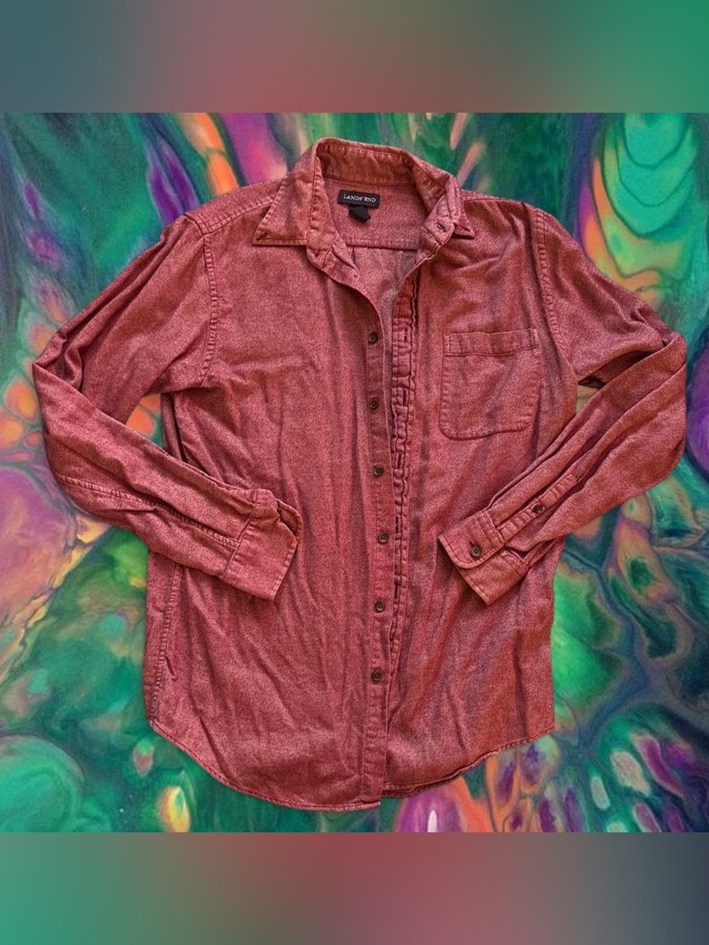 Lands' End Men's Heathered Brick Red Long-Sleeve Button-Down Shirt